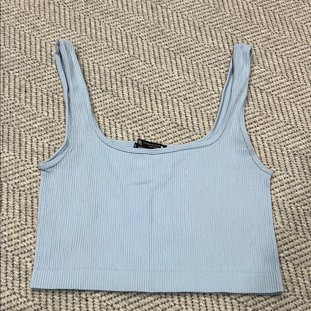 Zara Light Blue Ribbed Crop Tank